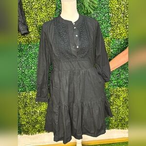 J. Crew Black Long Sleeve Dress with Button Detail